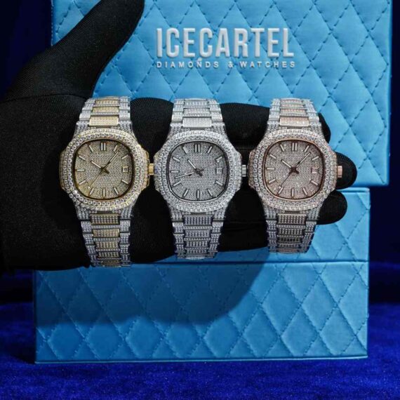 Circle-Face-Moissanite-Watch-14K-Gold-4 Circle Face Moissanite Watch 14K White Gold