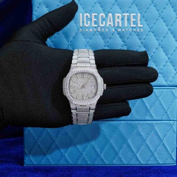 Circle-Face-Moissanite-Watch-14K-White-Gold-3 Circle Face Moissanite Watch 14K White Gold