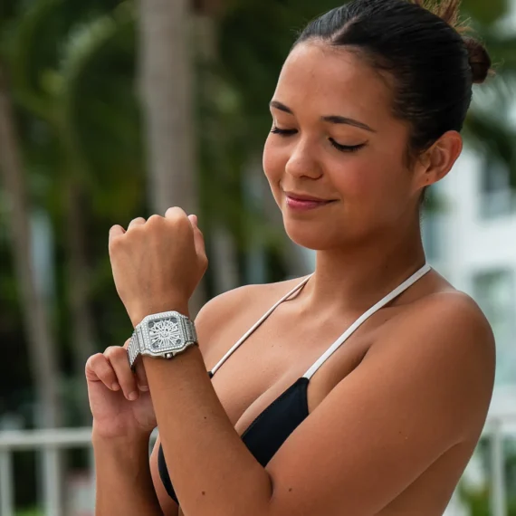 Moissanite Skeleton Watch | 42MM | 14K White Gold | 14.1CT Bust Down