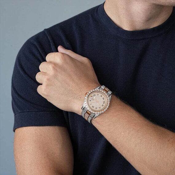 Moissanite Presidential Watch | 41MM | Roman Numeral Dial | 18.3CT Iced Out | 14K Rose Gold