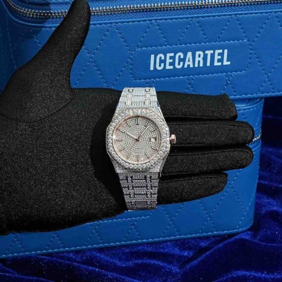 moissanite-bust-down-watch-14k-rose-gold-hand Moissanite Watch