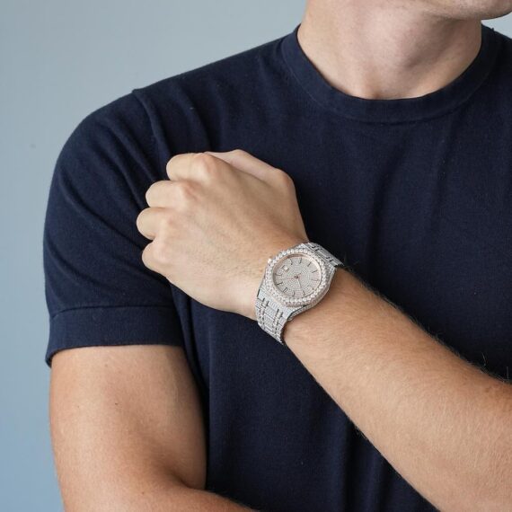 moissanite-bust-down-watch-14k-rose-gold-model Moissanite Watch