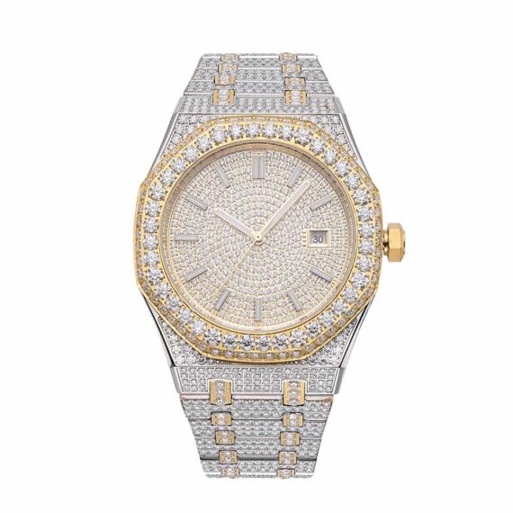 Bust Down Moissanite Watch | 44MM | 14K Yellow Gold | Iced Out