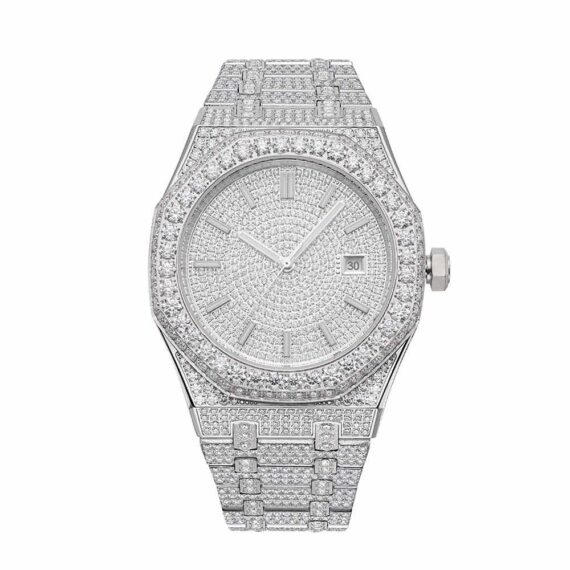 Bust Down Moissanite Watch | 44MM | 14K White Gold