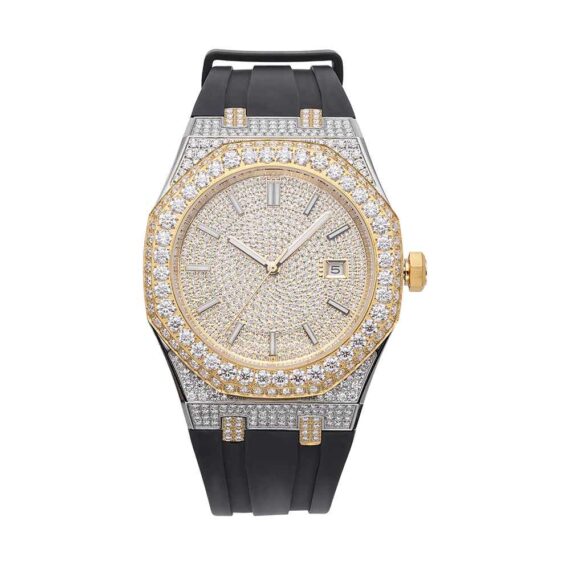 Moissanite Iced Out Silicone Band Watch | 13.5CT | 14K Yellow Gold