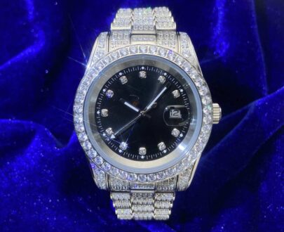 Moissanite Presidential Watch | Black Face | 41MM | 13.3CT Iced Out | 14K White Gold