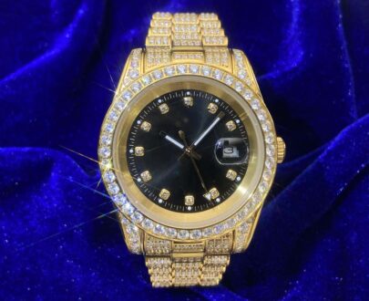 Moissanite Presidential Watch | Black Face | 41MM | 13.3CT Iced Out | 14K Yellow Gold