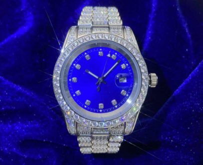moissanite-presidential-watch-blue-face-14k-gold Moissanite Presidential Watch | Blue Face | 41MM | 13.3CT Iced Out | 14K White Gold