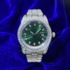 Moissanite Presidential Watch | Green Face | 41MM | 13.3CT Iced Out | 14K White Gold