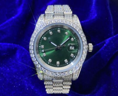 moissanite-presidential-watch-green-face-14k-gold Moissanite Presidential Watch | Green Face | 41MM | 13.3CT Iced Out | 14K White Gold