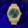 Moissanite Presidential Watch | Green Face | 41MM | 13.3CT Iced Out | 14K Yellow Gold