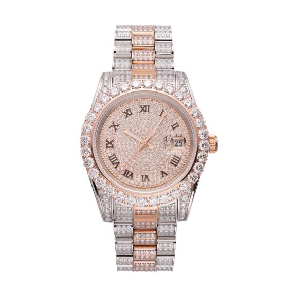 Moissanite Presidential Watch | 41MM | Roman Numeral Dial | 18.3CT Iced Out | 14K Rose Gold