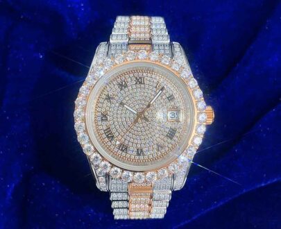 moissanite-presidential-watch-rose-gold-5 Moissanite Presidential Watch | 41MM | Roman Numeral Dial | 18.3CT Iced Out | 14K Rose Gold