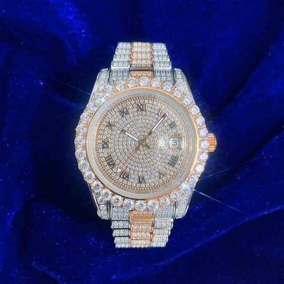 Moissanite Presidential Watch | 41MM | Roman Numeral Dial | 18.3CT Iced Out | 14K Rose Gold