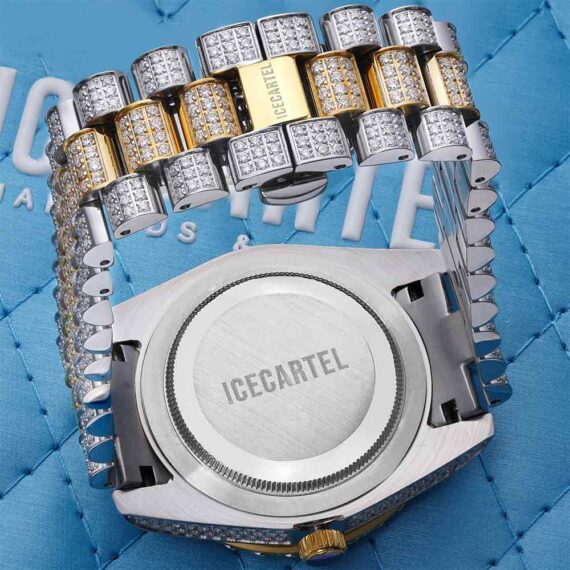 Moissanite Presidential Watch | 41MM | Roman Numeral Dial | 18.3CT Iced Out | 14K White and Yellow Gold Two Tone