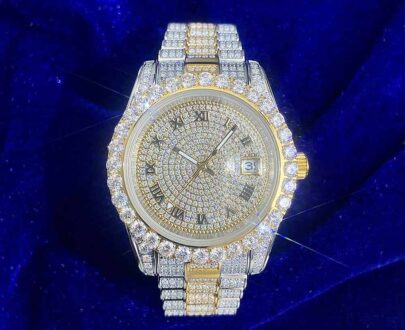moissanite-presidential-watch-two-tone-roman-dial-4 Moissanite Presidential Watch | 41MM | Roman Numeral Dial | 18.3CT Iced Out | 14K White and Yellow Gold Two Tone