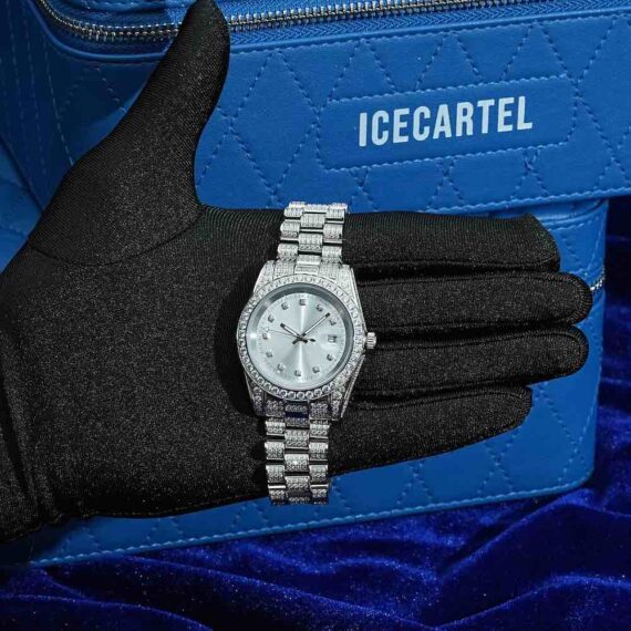 moissanite-presidential-watch-white-face-14k-gold Moissanite Presidential Watch | White Face | 41MM | 13.3CT Iced Out | 14K White Gold