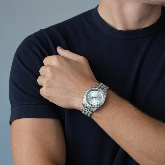 moissanite-presidential-watch-white-face-14k-gold-model Moissanite Presidential Watch | White Face | 41MM | 13.3CT Iced Out | 14K White Gold