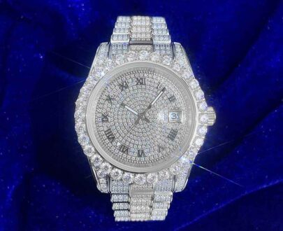 moissanite-presidential-watch-white-gold Moissanite Presidential Watch | 41MM | Roman Numeral Dial | 18.3CT Iced Out | 14K White Gold