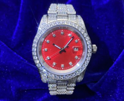 moissanite-red-face-presidential-watch-white-gold Moissanite Presidential Watch | Red Face | 41MM | 13.3CT Iced Out | 14K White Gold
