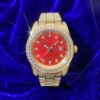 Moissanite Presidential Watch | Red Face | 41MM | 13.3CT Iced Out | 14K Yellow Gold