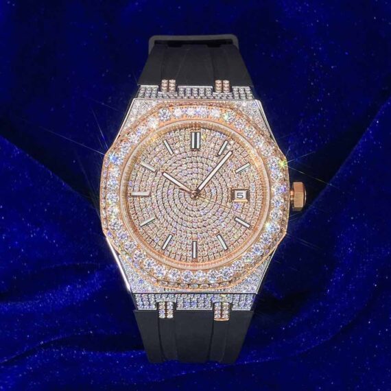 Moissanite Iced Out Silicone Band Watch | 13.5CT | 14K Rose Gold