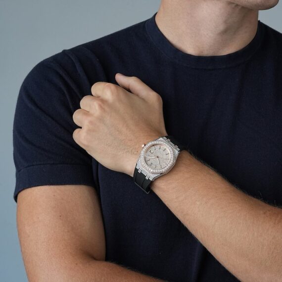 Moissanite Iced Out Silicone Band Watch | 13.5CT | 14K Rose Gold