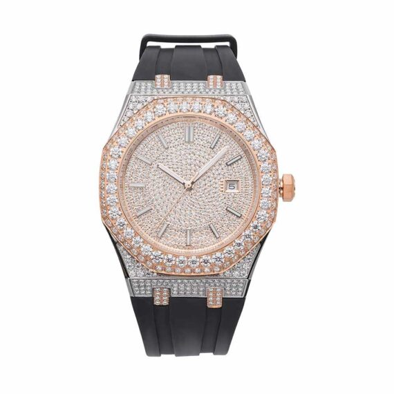 Moissanite Iced Out Silicone Band Watch | 13.5CT | 14K Rose Gold