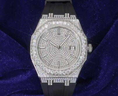 Moissanite Iced Out Silicone Band Watch | 13.5CT | 14K White Gold
