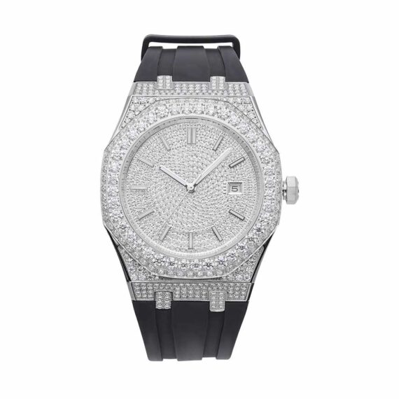 Moissanite Iced Out Silicone Band Watch | 13.5CT | 14K White Gold