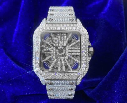 Moissanite Skeleton Watch | 42MM | 14K White Gold | 14.1CT Bust Down