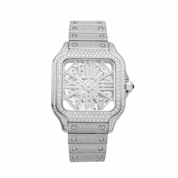 Moissanite Skeleton Watch | 42MM | 14K White Gold | 14.1CT Bust Down