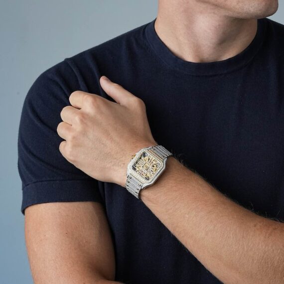 moissanite-skeleton-watch-14k-yellow-gold-model Moissanite Skeleton Watch | 42MM | 14K Yellow Gold | 14.1CT Bust Down