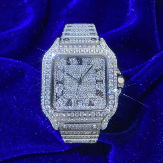 vvs-moissanite-watch Men's VVS Moissanite Watch | 42MM | 16CT Bust Down | 14K White Gold