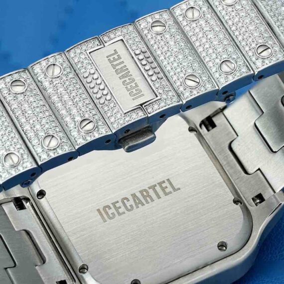 vvs-moissanite-watch-back Men's VVS Moissanite Watch | 42MM | 16CT Bust Down | 14K White Gold