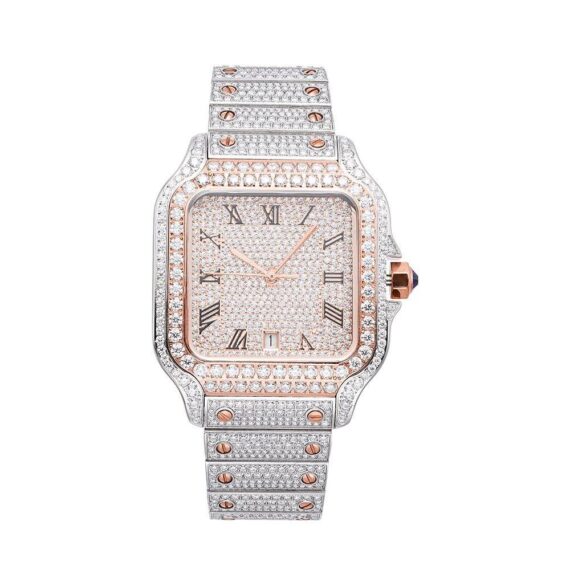 vvs-moissanite-watch-rose-gold-white-background Men's VVS Moissanite Watch | 42MM | 16CT Bust Down | 14K Rose Gold
